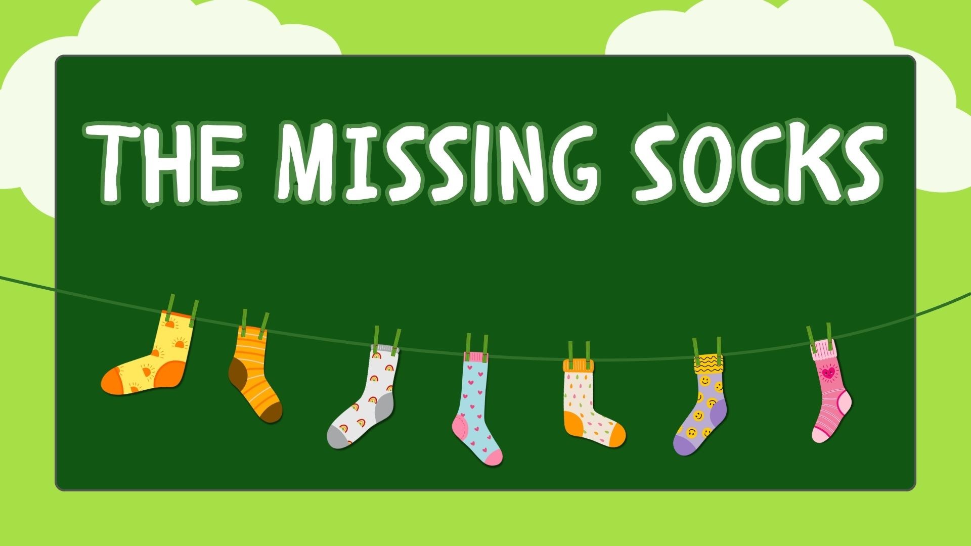 The Missing Socks — colorful socks hanging on a clothesline